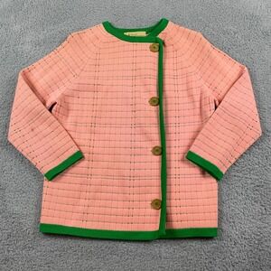 Vintage Pennys Sweater Womens 10 Pink Green 1950's Stewardess 100% Wool Cardigan